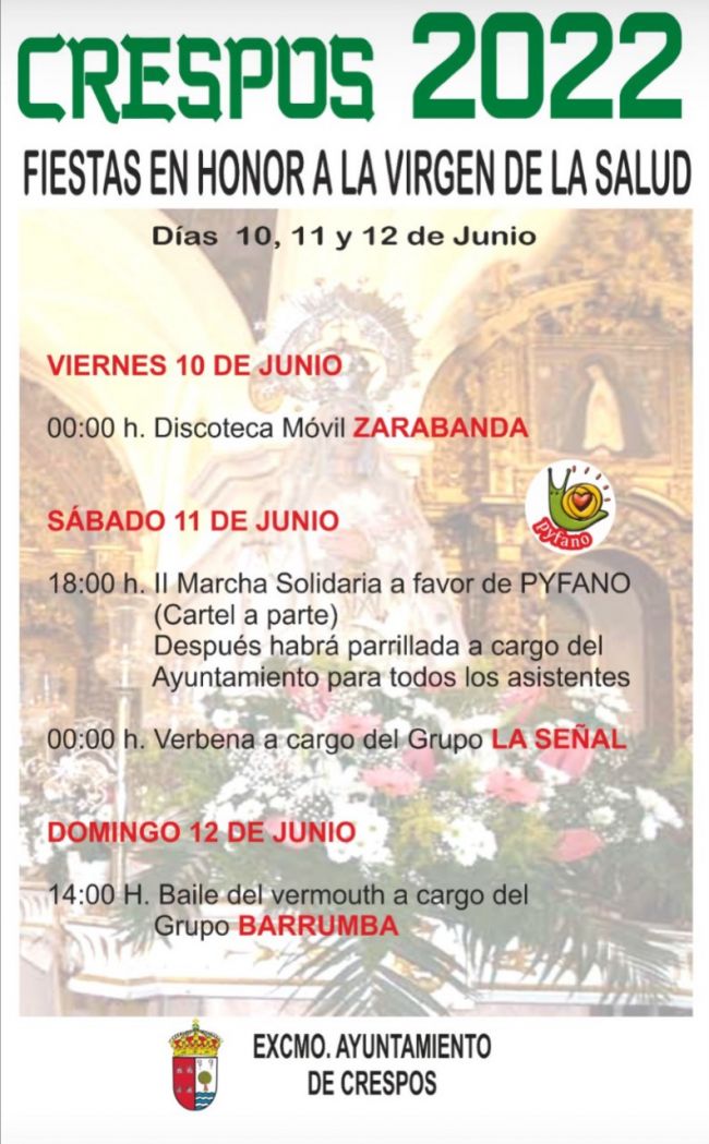 Programa de Fiestas en honor a la Virgen de la Salud en Crespos Programa de Fiestas en honor a la Virgen de la Salud en Crespos