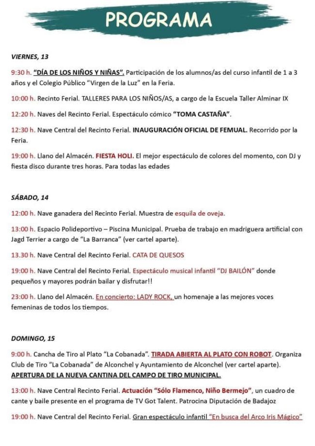 Programa de Feria de Muestras de Alconchel Programa de Feria de Muestras de Alconchel