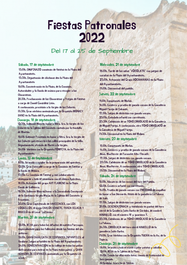 Programa de Fiestas Patronales en honor a la Virgen de los Dolores Programa de Fiestas Patronales en honor a la Virgen de los Dolores