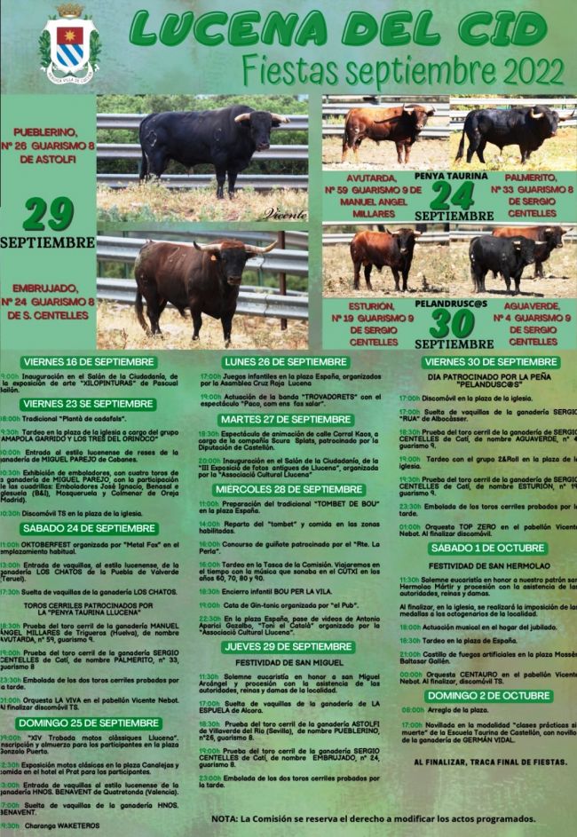 Programa de Fiestas Patronales San Miguel y San Hermolao de Lucena Programa de Fiestas Patronales San Miguel y San Hermolao de Lucena