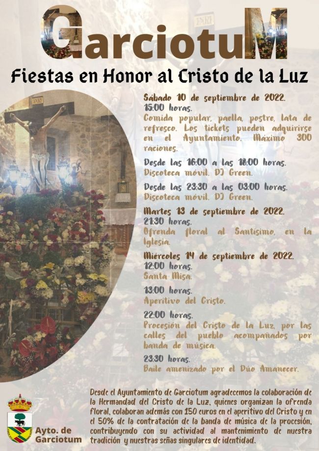 Programa de Fiestas en Honor al Cristo de la Luz en Garciotum Programa de Fiestas en Honor al Cristo de la Luz en Garciotum