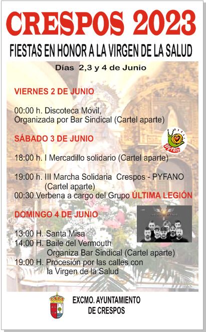 Program of Festivities in honour of the Virgen de la Salud in Crespos Program of Festivities in honour of the Virgen de la Salud in Crespos